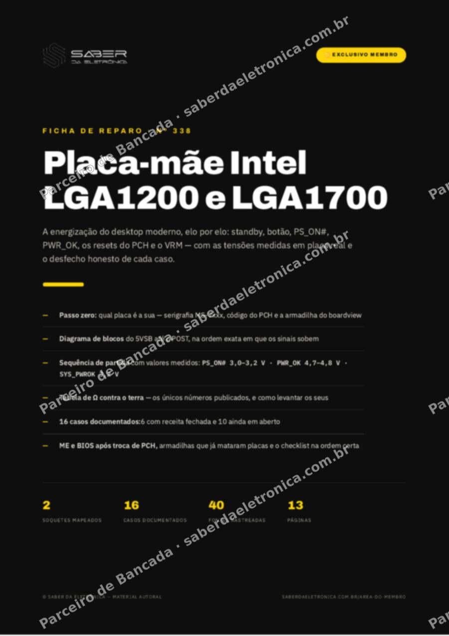 Capa da Ficha de Reparo Nº 338: Placa-mãe Intel LGA1200 e LGA1700 — sequência de energização — Ficha de Reparo da placa