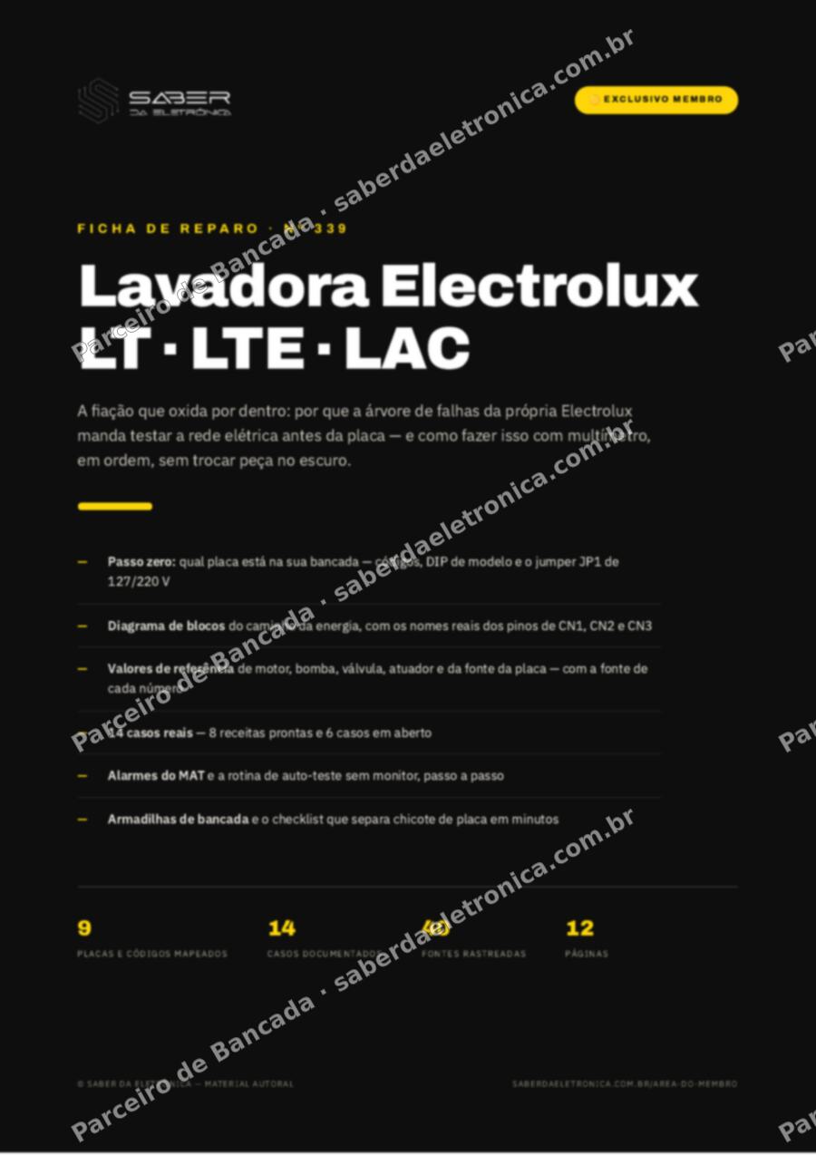 Capa da Ficha de Reparo Nº 339: Lavadora Electrolux LT/LTE/LAC — a fiação que oxida por dentro — Ficha de Reparo da placa