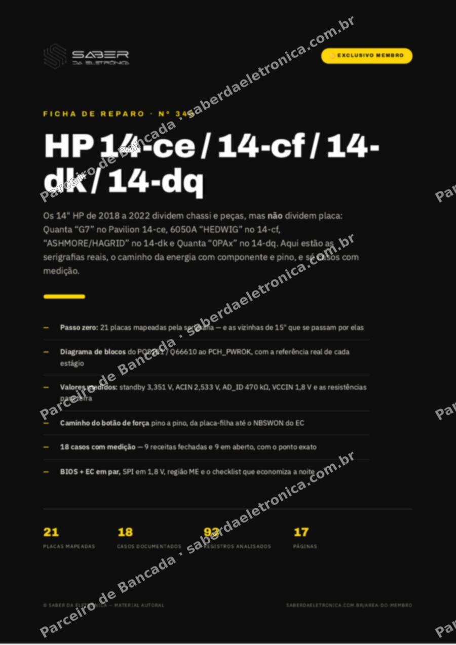 Capa da Ficha de Reparo Nº 340: HP Pavilion 14-ce e HP 14-cf / 14-dk / 14-dq — Ficha de Reparo da placa