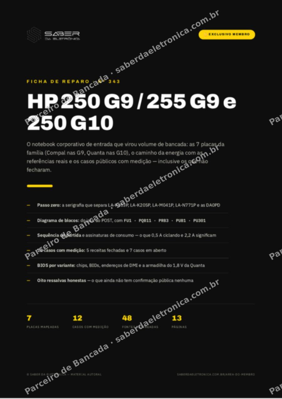Capa da Ficha de Reparo Nº 343: HP 250 G9 / 255 G9 e 250 G10 — Ficha de Reparo da placa