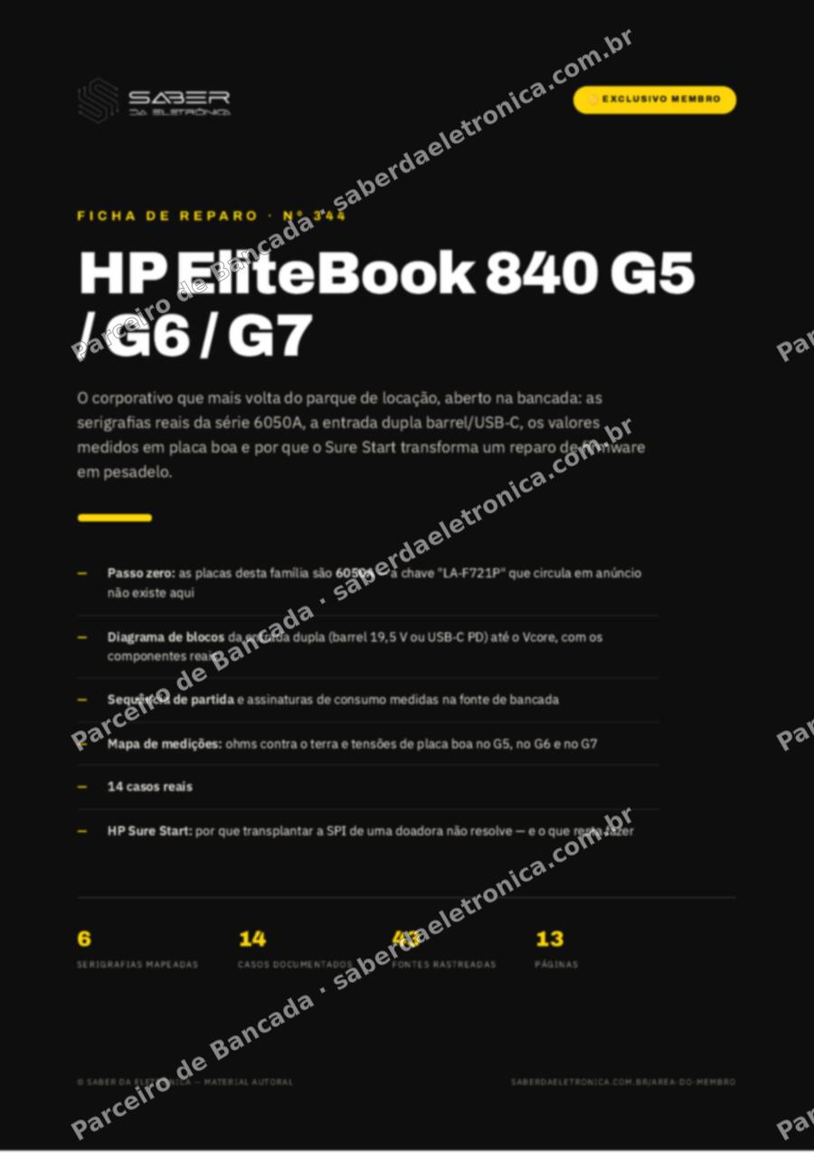 Capa da Ficha de Reparo Nº 344: HP EliteBook 840 G5 / G6 / G7 — Ficha de Reparo da placa