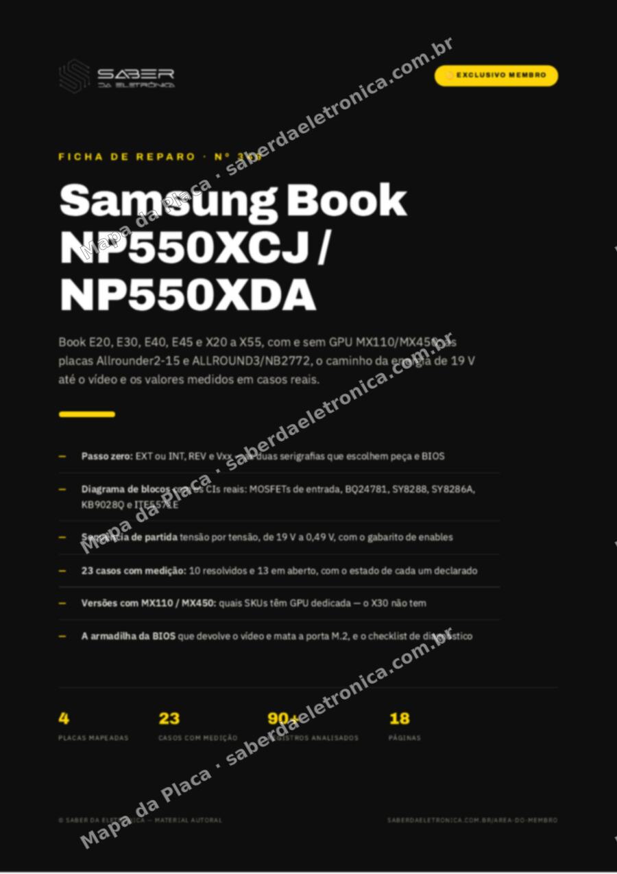 Capa da Ficha de Reparo Nº 349: Samsung Book NP550XCJ / NP550XDA (E20, E30, E40, X30, X40, X50) — Ficha de Reparo da placa
