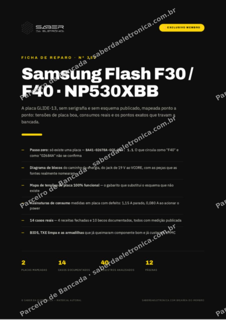 Capa da Ficha de Reparo Nº 350: Samsung Flash F30 / F40 (NP530XBB) — Ficha de Reparo da placa