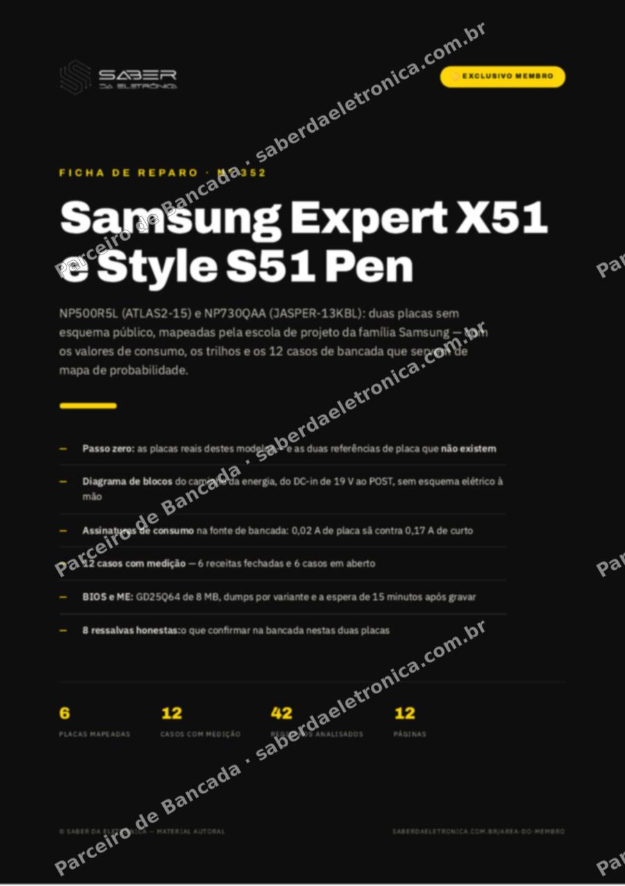 Capa da Ficha de Reparo Nº 352: Samsung Expert X51 e Style S51 Pen (NP500R5L / NP730QAA) — Ficha de Reparo da placa