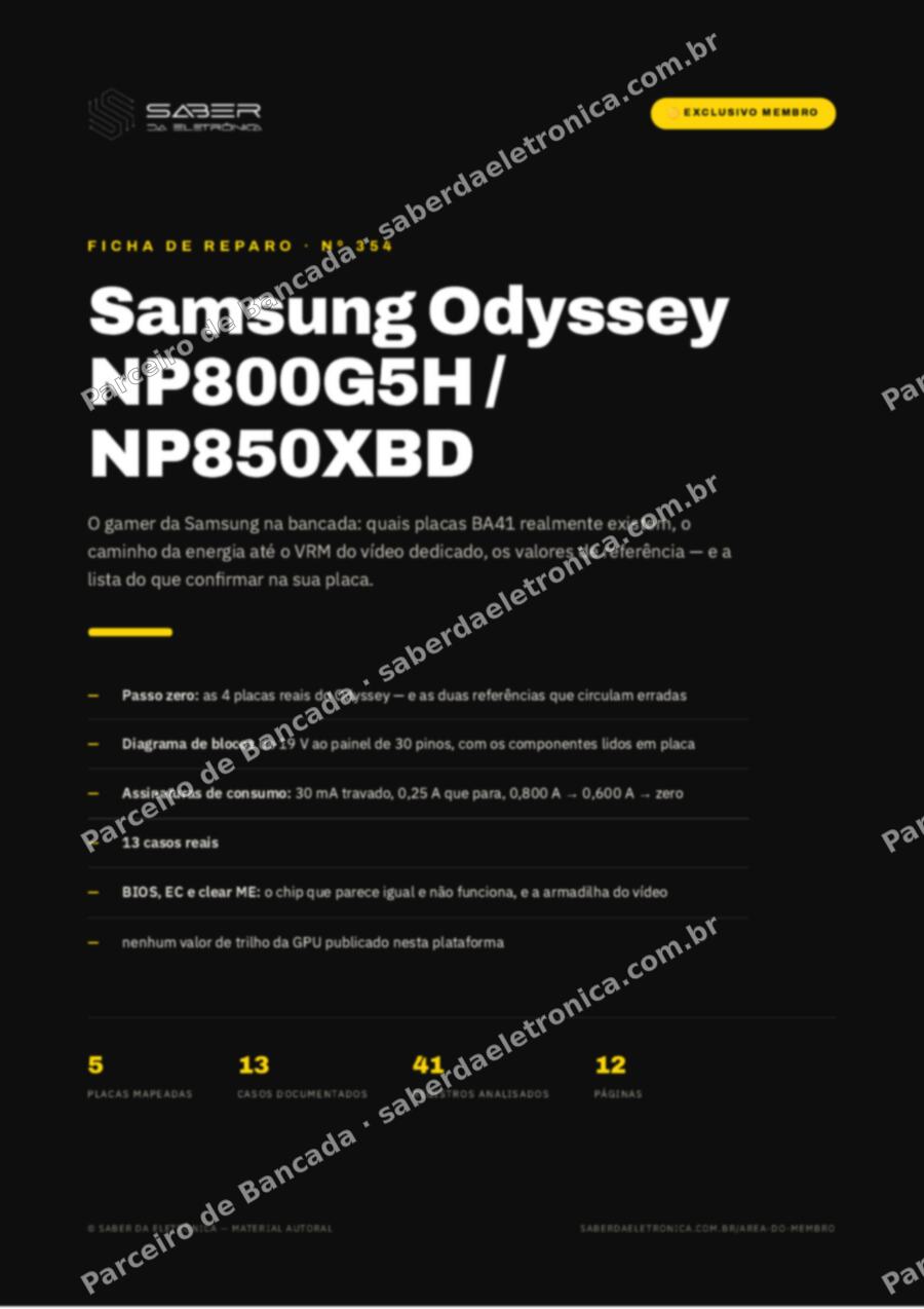 Capa da Ficha de Reparo Nº 354: Samsung Odyssey NP800G5H / NP850XBD (gamer) — Ficha de Reparo da placa