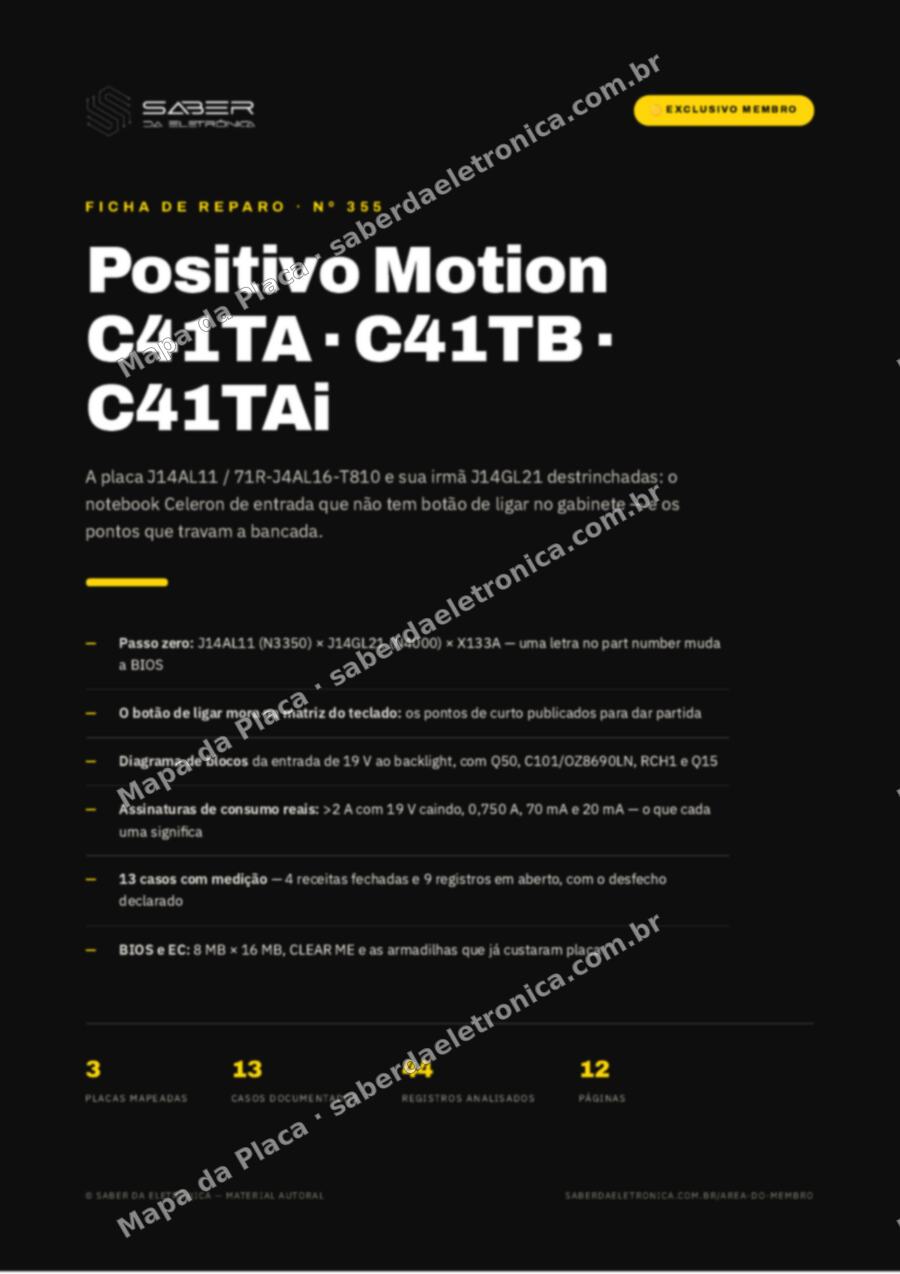Capa da Ficha de Reparo Nº 355: Positivo Motion C41TA / C41TB / C41TAi (Celeron) — Ficha de Reparo da placa
