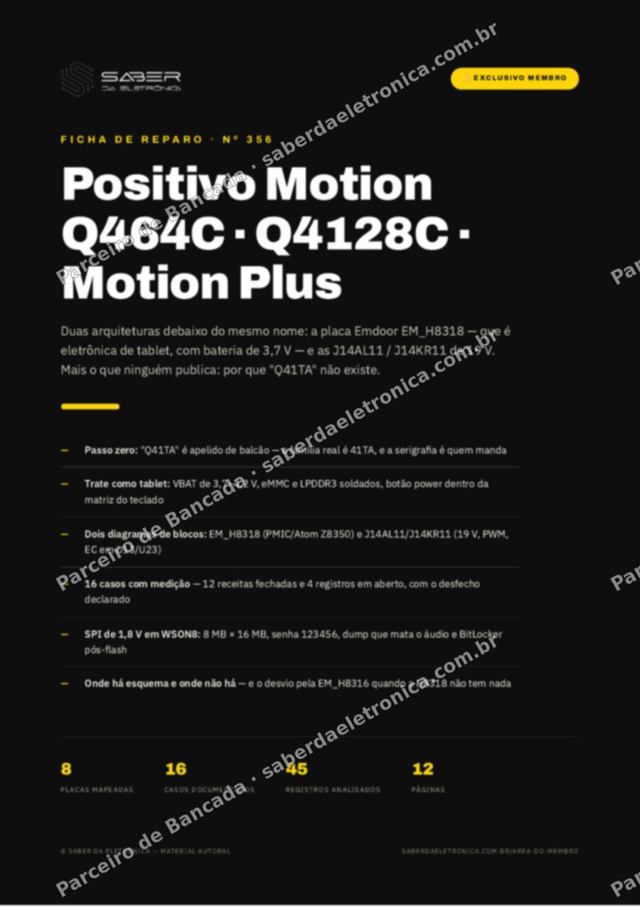 Capa da Ficha de Reparo Nº 356: Positivo Motion Q41TA / Q464C e Motion Plus Q4128C — Ficha de Reparo da placa