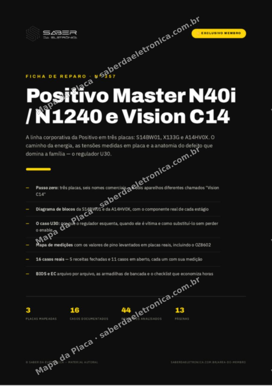 Capa da Ficha de Reparo Nº 357: Positivo Master N40i / N1240 e Vision C14 (corporativo) — Ficha de Reparo da placa