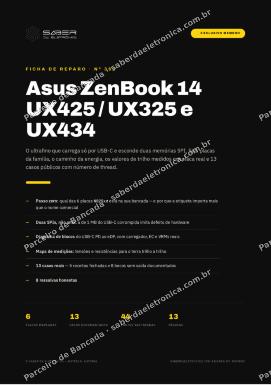 Capa da Ficha de Reparo Nº 362: Asus ZenBook 14 UX425 / UX325 e UX434 — Ficha de Reparo da placa