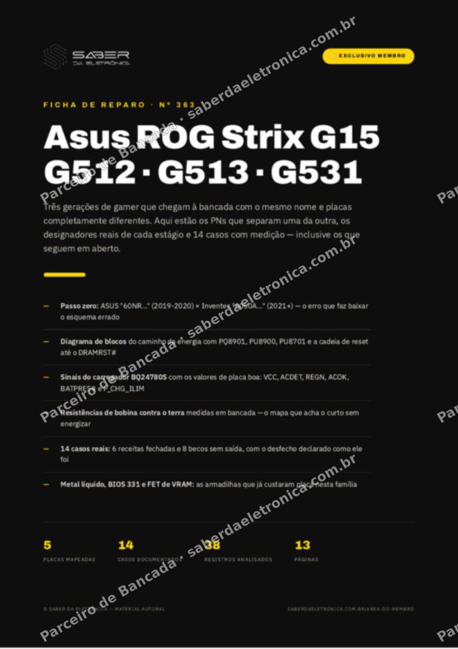 Capa da Ficha de Reparo Nº 363: Asus ROG Strix G15 G512 / G513 e G531 — Ficha de Reparo da placa