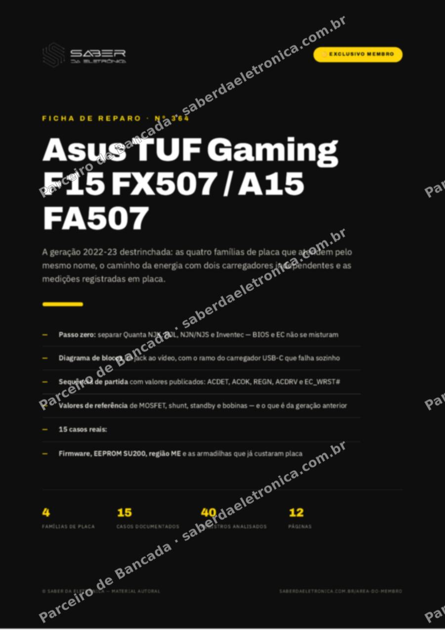 Capa da Ficha de Reparo Nº 364: Asus TUF Gaming F15 FX507 / A15 FA507 (geração 2022-23) — Ficha de Reparo da placa