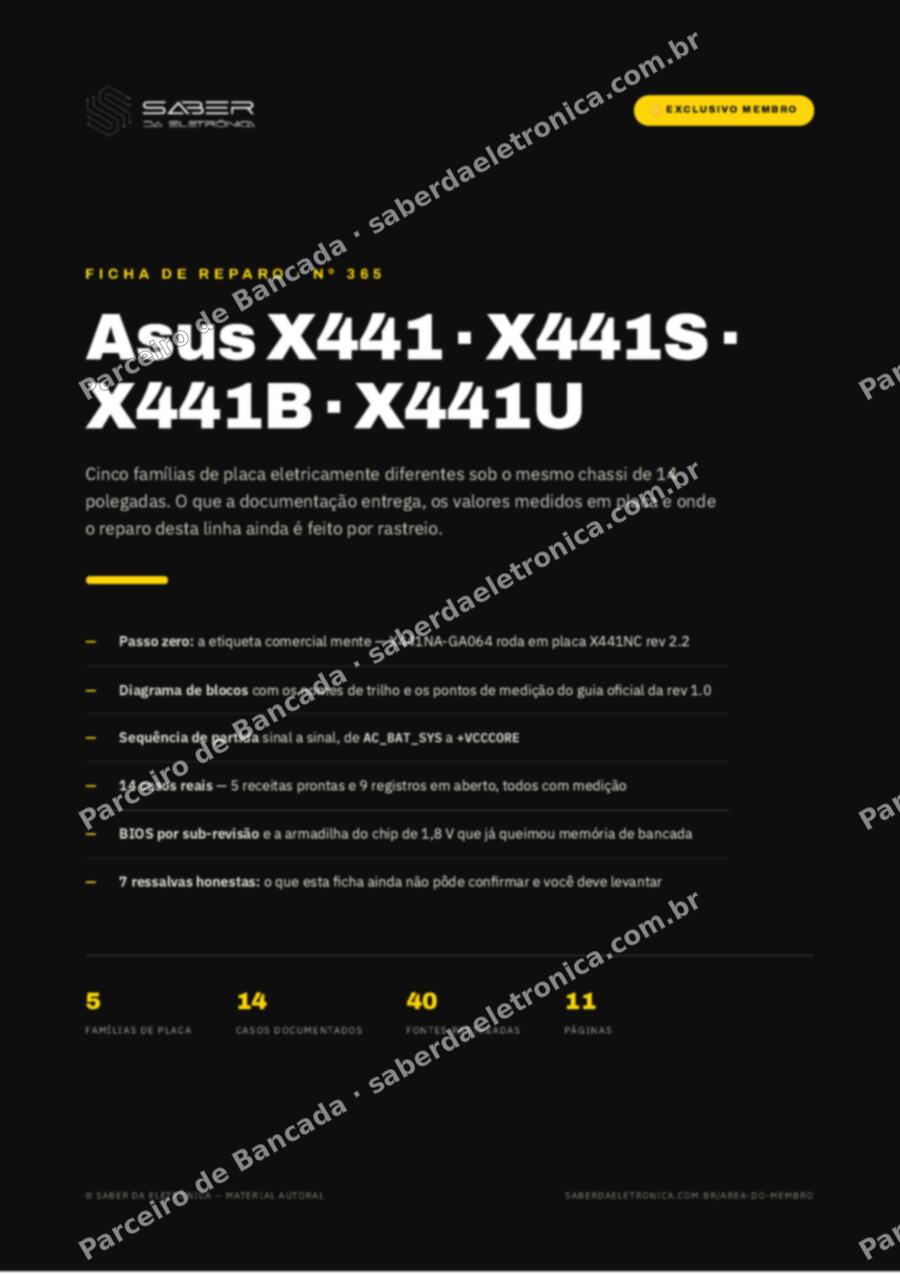 Capa da Ficha de Reparo Nº 365: Asus X441 / X441S / X441B / X441U (linha nacional) — Ficha de Reparo da placa