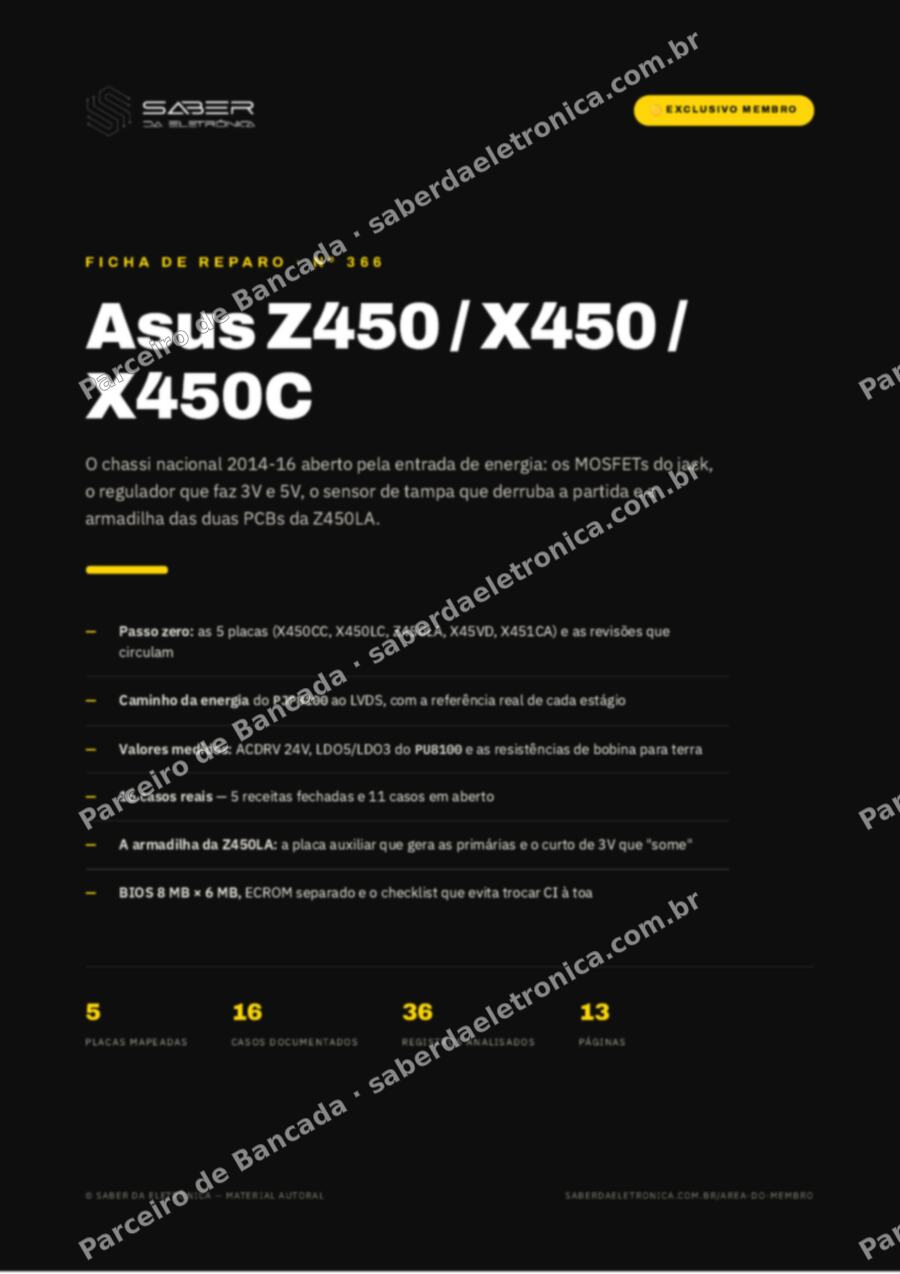Capa da Ficha de Reparo Nº 366: Asus Z450 / X450 / X450C (nacional) — Ficha de Reparo da placa