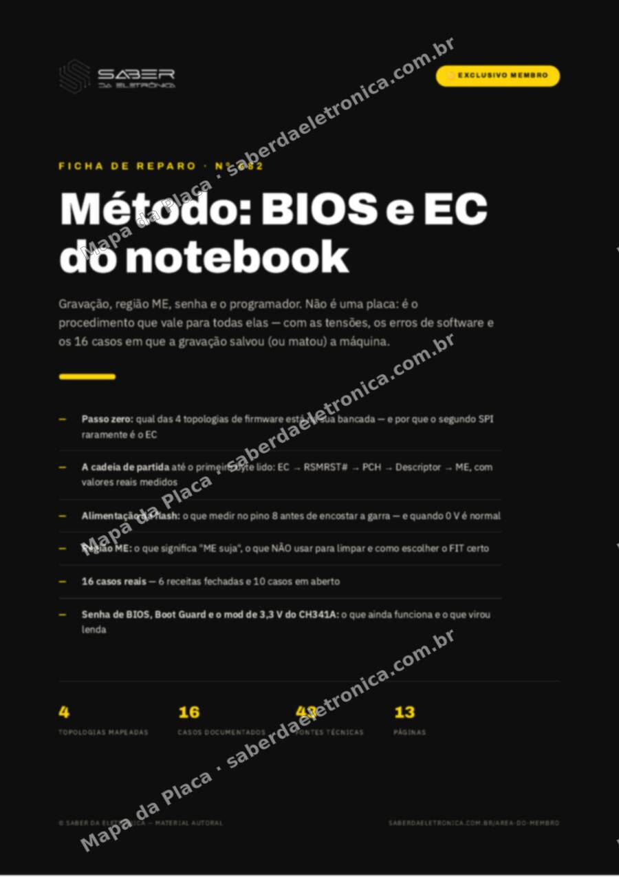 Capa da Ficha de Reparo Nº 482: Método: BIOS e EC do notebook — gravação, ME region, senha e o programador (CH341A / RT809) — Ficha de Reparo da placa
