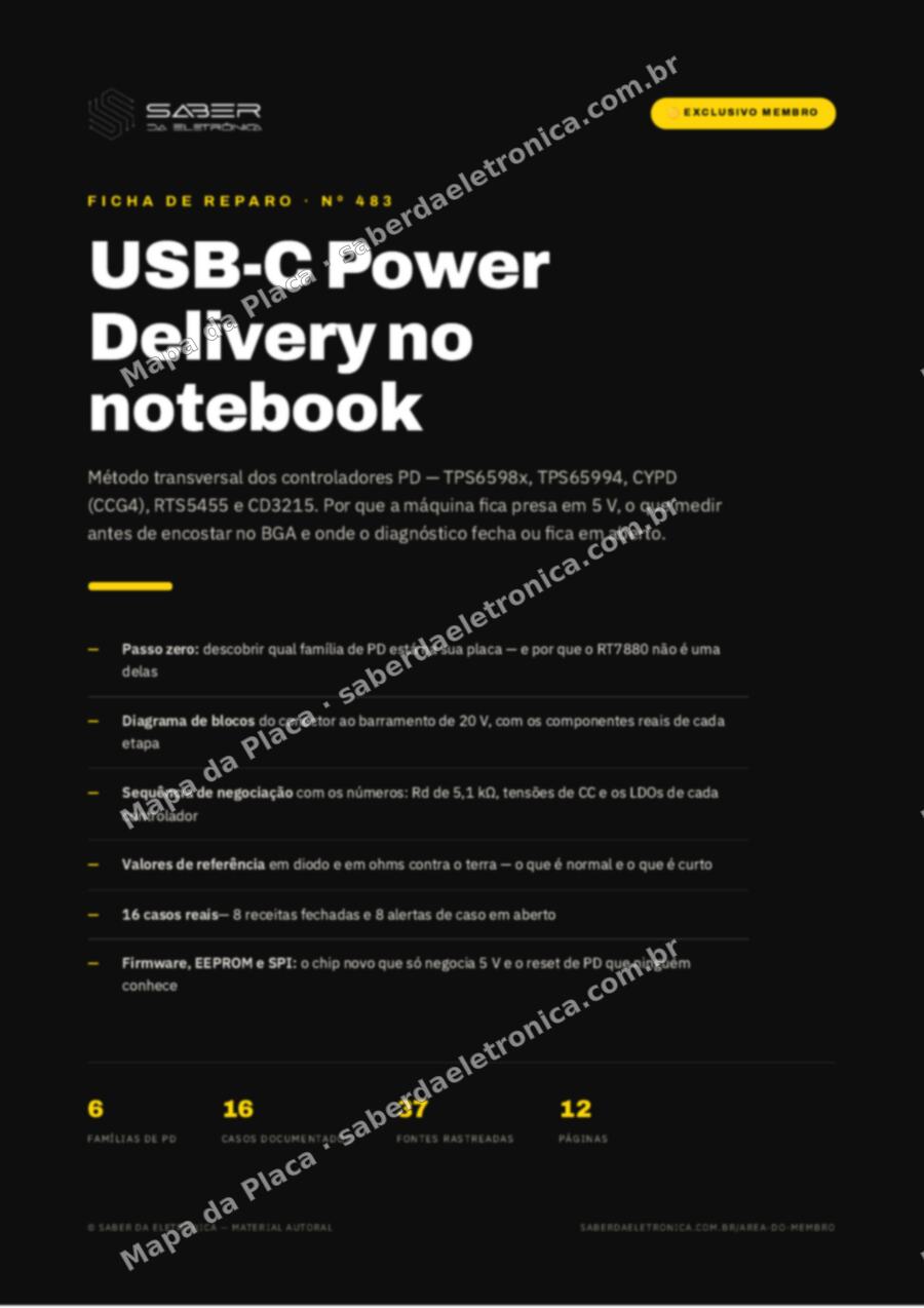 Capa da Ficha de Reparo Nº 483: Método: USB-C Power Delivery no notebook — controladores PD (TPS65982 / CYPD / RT7880) — Ficha de Reparo da placa
