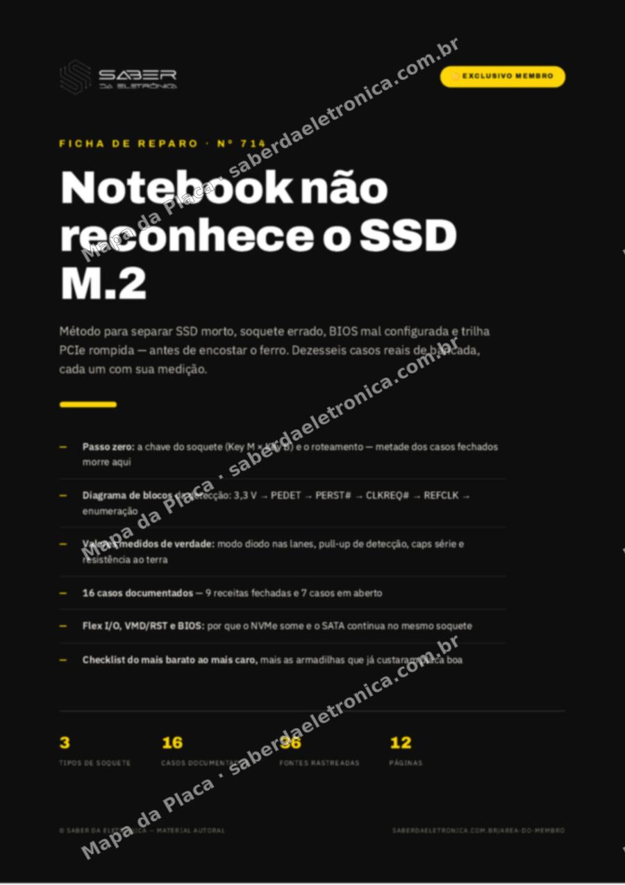 Capa da Ficha de Reparo Nº 714: Notebook que não reconhece SSD M.2 NVMe ou SATA — método — Ficha de Reparo da placa