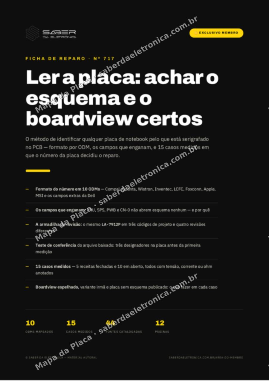 Capa da Ficha de Reparo Nº 717: Identificar a placa e localizar esquema e boardview pelo que está impresso no PCB (método) — Ficha de Reparo da placa