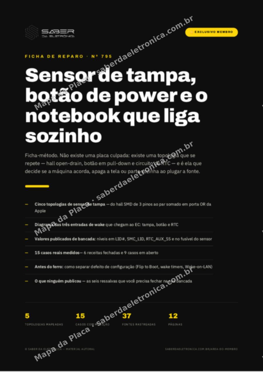Capa da Ficha de Reparo Nº 795: Sensor de tampa, botão de power e o notebook que liga sozinho ou não acorda (método) — Ficha de Reparo da placa