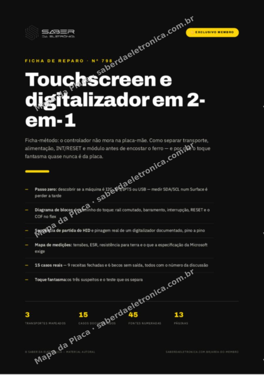 Capa da Ficha de Reparo Nº 798: Touchscreen e digitalizador em 2-em-1 — controlador, I2C/HID e o toque fantasma (método) — Ficha de Reparo da placa