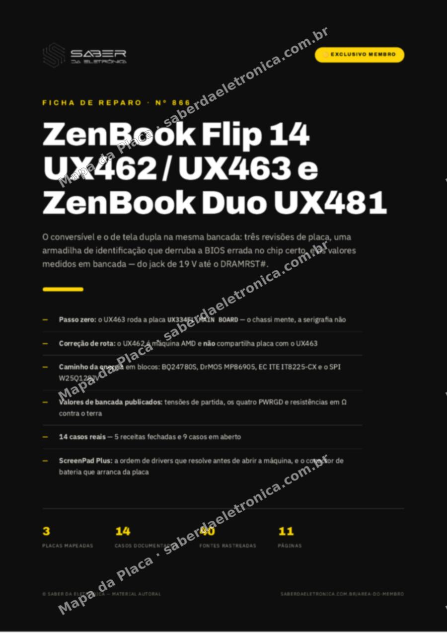 Capa da Ficha de Reparo Nº 866: Asus ZenBook Flip 14 UX462 / UX463 e ZenBook Duo UX481 (conversível e tela dupla) — Ficha de Reparo da placa