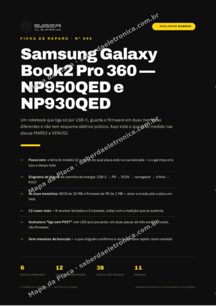 Capa da Ficha de Reparo Nº 869: Samsung Galaxy Book2 Pro 360 NP950QED e Galaxy Book Pro 360 NP930QED (2022) — Ficha de Reparo da placa