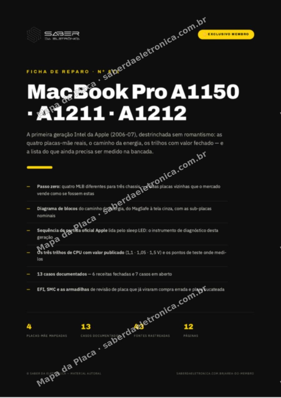 Capa da Ficha de Reparo Nº 871: Apple MacBook Pro A1150 / A1211 / A1212 (primeira geração Intel, 2006-07) — Ficha de Reparo da placa