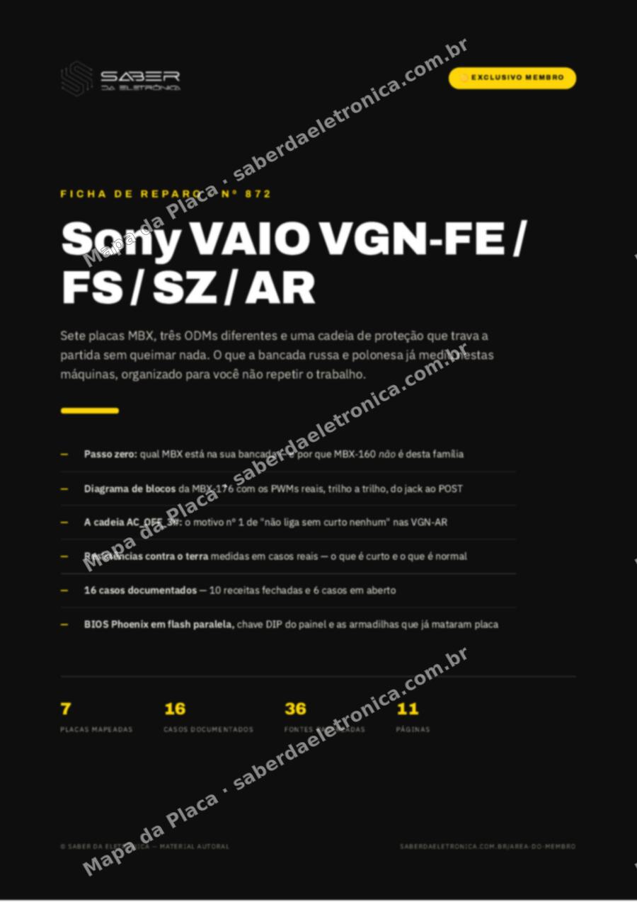 Capa da Ficha de Reparo Nº 872: Sony Vaio VGN-FE / VGN-FS / VGN-SZ / VGN-AR (2006-08) — Ficha de Reparo da placa