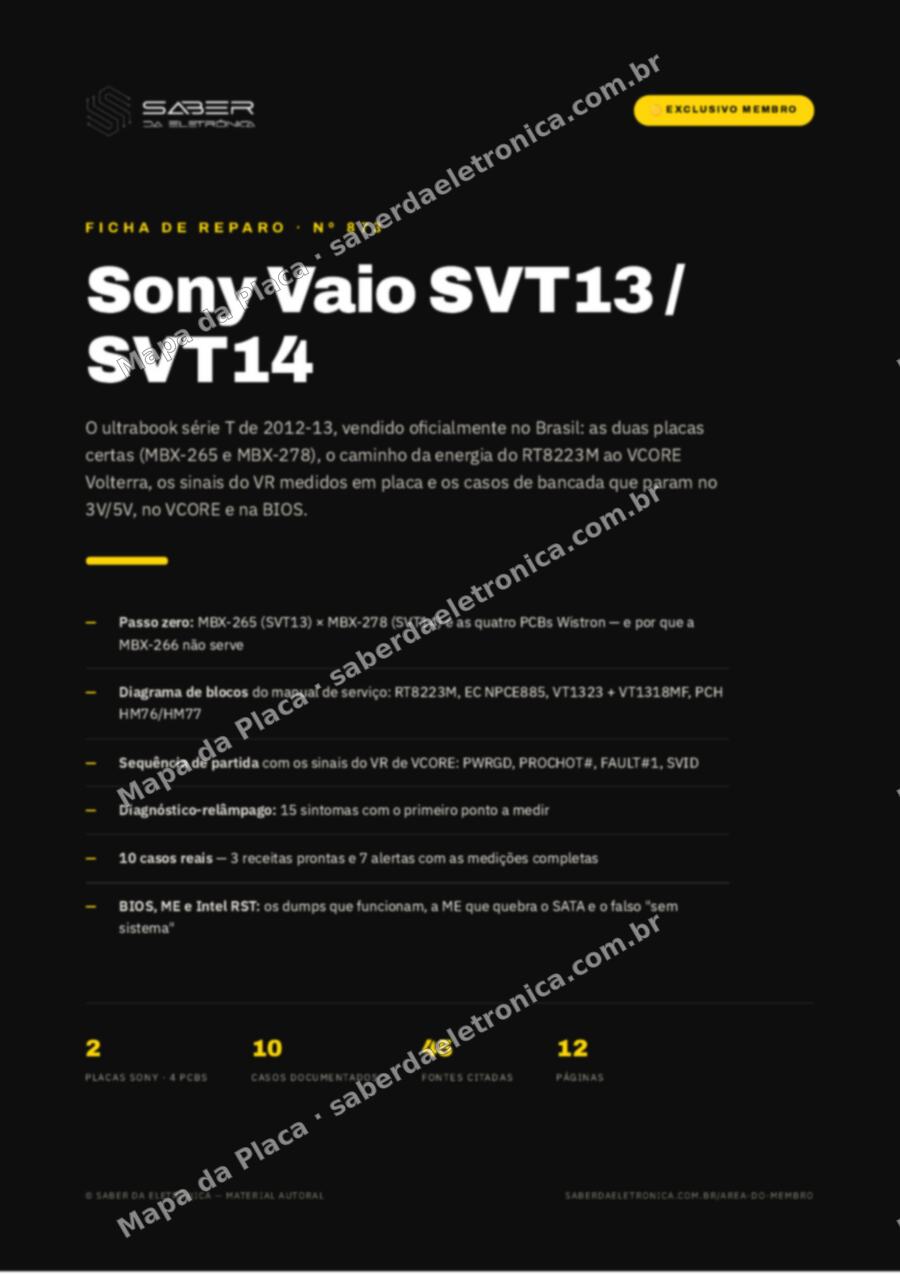 Capa da Ficha de Reparo Nº 873: Sony Vaio SVT13 / SVT14 (ultrabook série T, 2012-13) — Ficha de Reparo da placa
