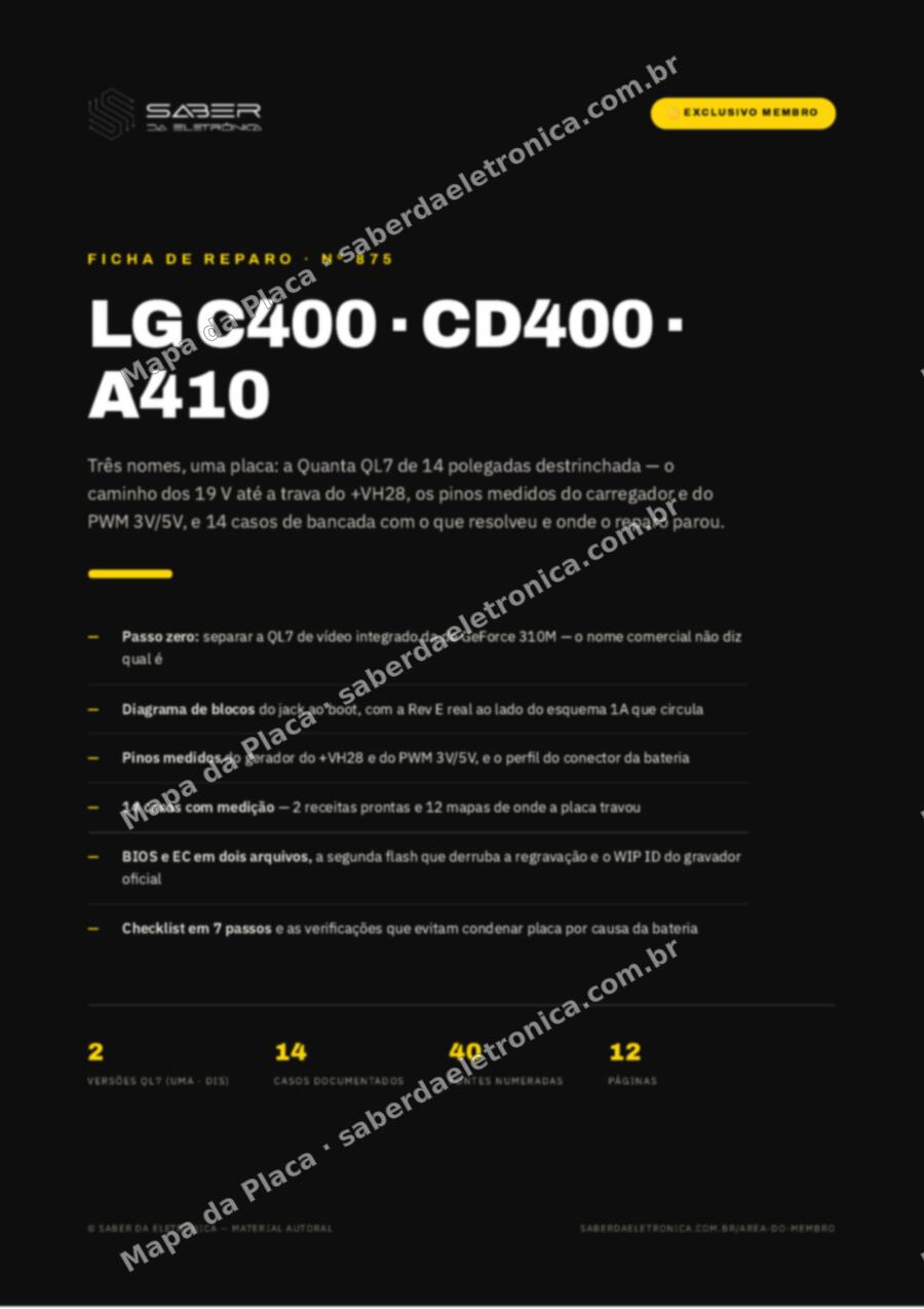 Capa da Ficha de Reparo Nº 875: LG C400 / CD400 / A410 (14 polegadas, 2010-12) — Ficha de Reparo da placa