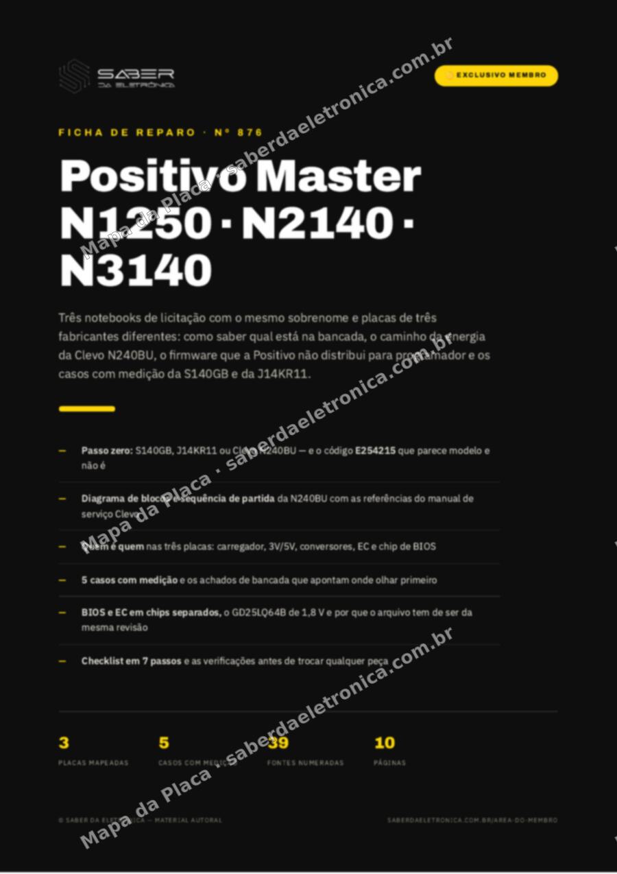 Capa da Ficha de Reparo Nº 876: Positivo Master N1250 / N2140 / N3140 (corporativo e licitação) — Ficha de Reparo da placa