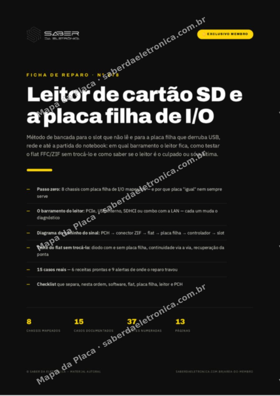 Capa da Ficha de Reparo Nº 878: Leitor de cartão SD e a placa filha de I/O do notebook — flat FFC/ZIF e o slot que não lê (método) — Ficha de Reparo da placa