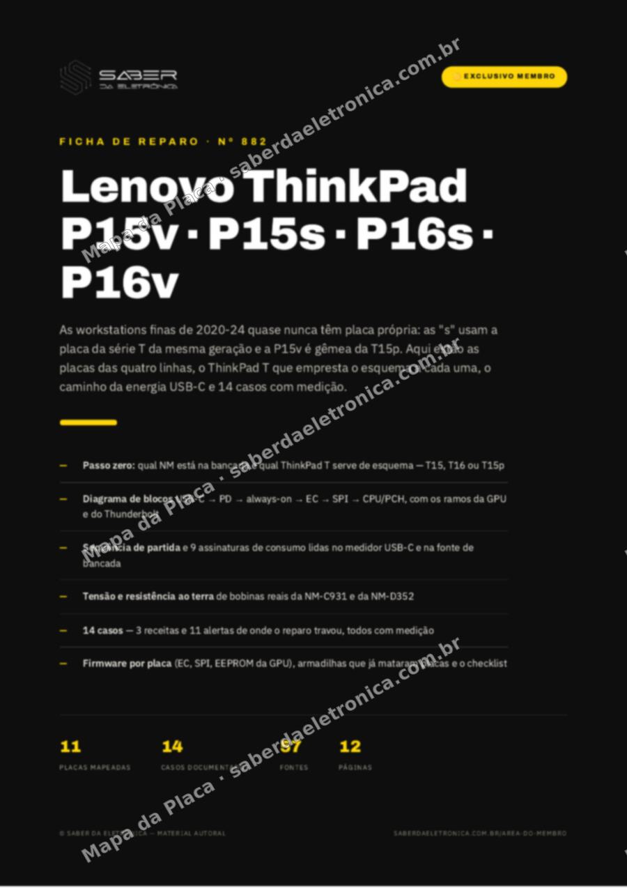Capa da Ficha de Reparo Nº 882: Lenovo ThinkPad P15v / P15s / P16s e P16v (workstation fina, 2020-24) — Ficha de Reparo da placa