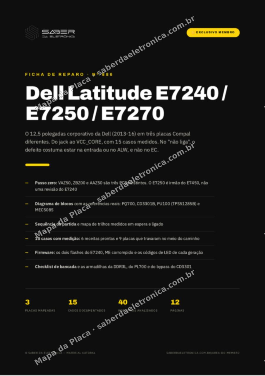 Capa da Ficha de Reparo Nº 886: Dell Latitude E7240 / E7250 / E7270 (12,5 polegadas corporativo, 2013-16) — Ficha de Reparo da placa