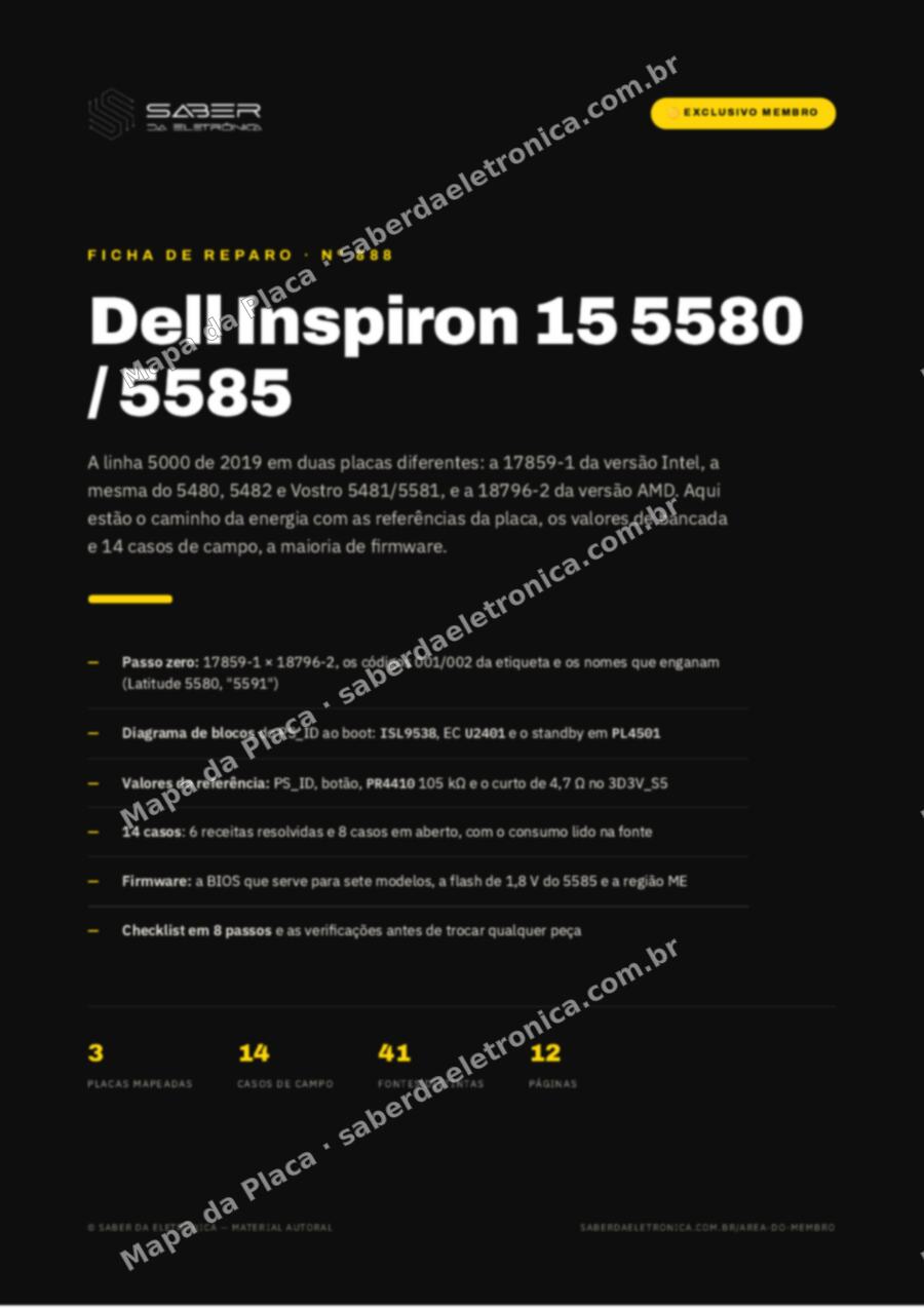 Capa da Ficha de Reparo Nº 888: Dell Inspiron 15 5580 / 5585 (linha 5000 de 2019) — Ficha de Reparo da placa