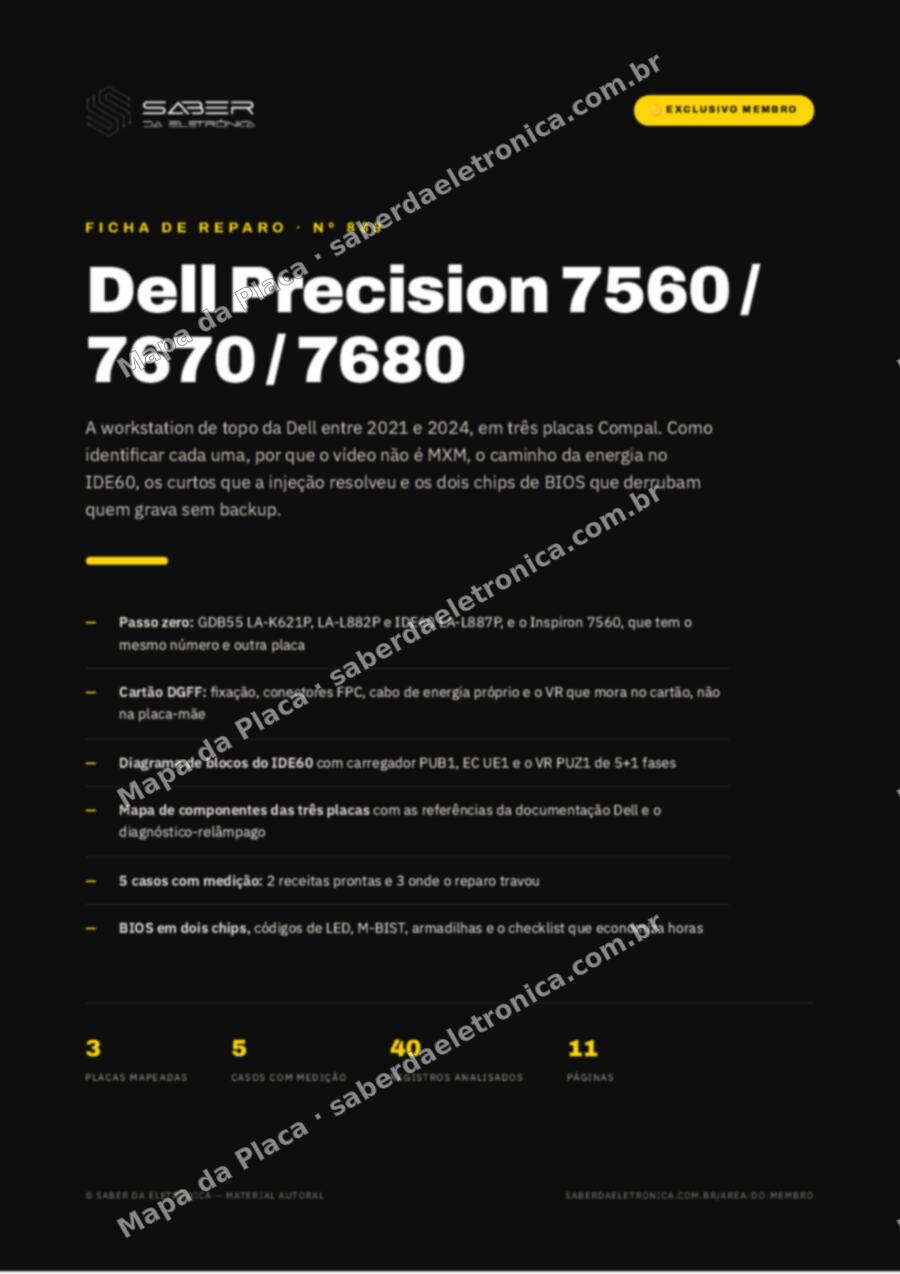 Capa da Ficha de Reparo Nº 889: Dell Precision 7560 / 7670 / 7680 (workstation de topo, 2021-24) — Ficha de Reparo da placa