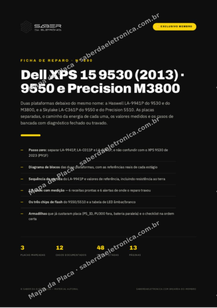 Capa da Ficha de Reparo Nº 890: Dell XPS 15 9530 (2013) / 9550 e Dell Precision M3800 (2013-16) — Ficha de Reparo da placa