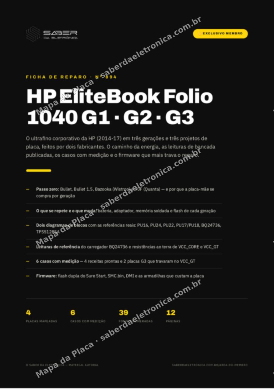 Capa da Ficha de Reparo Nº 894: HP EliteBook Folio 1040 G1 / G2 / G3 (ultrafino corporativo, 2014-17) — Ficha de Reparo da placa