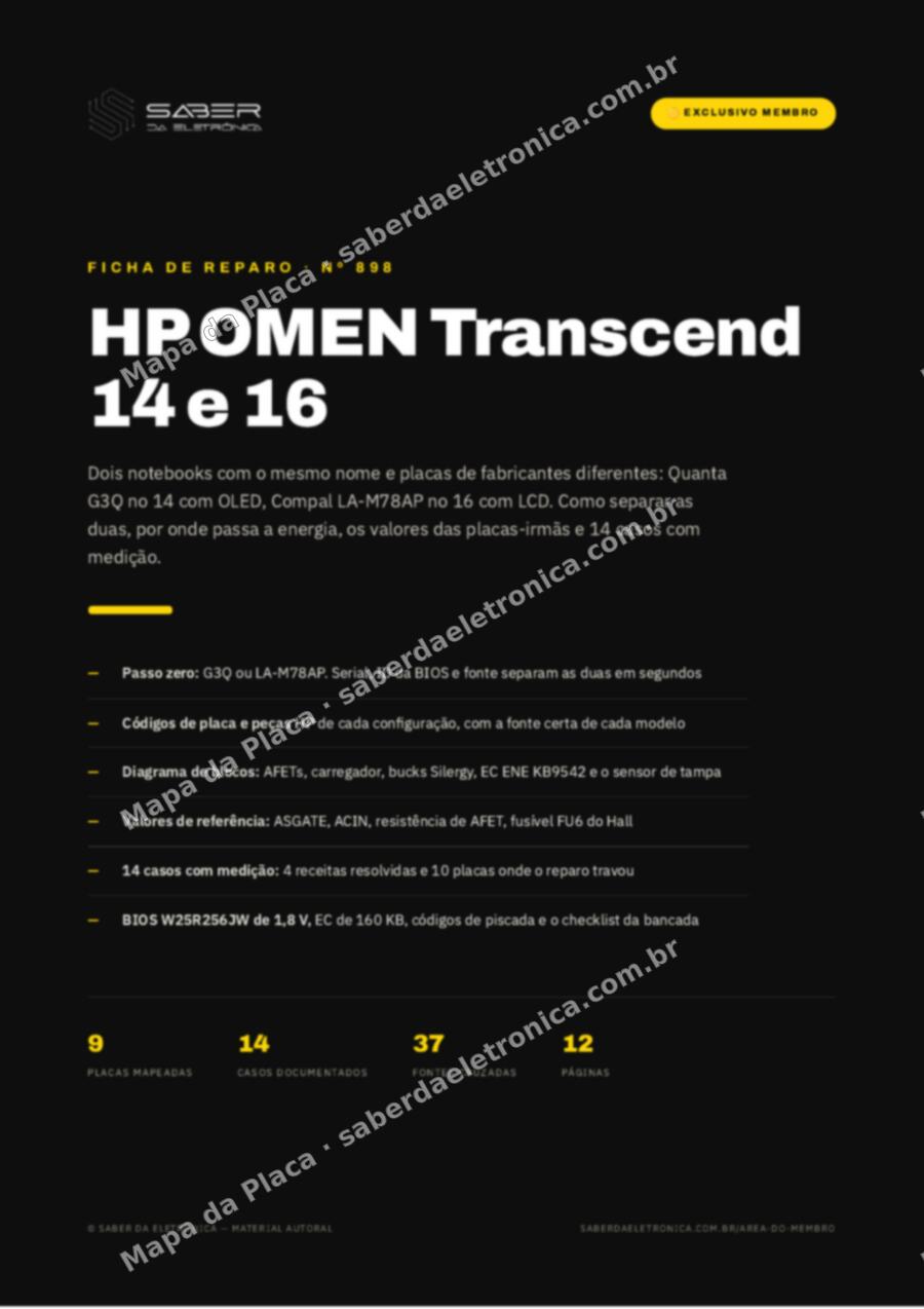 Capa da Ficha de Reparo Nº 898: HP OMEN Transcend 14 e OMEN Transcend 16 (2023-24) — Ficha de Reparo da placa