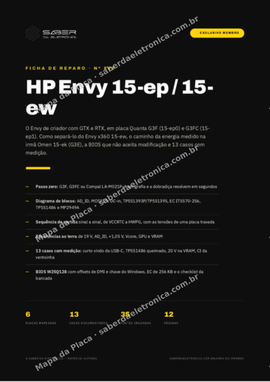 Capa da Ficha de Reparo Nº 899: HP Envy 15-ep / 15-ew (criador com RTX, 2020-23) — Ficha de Reparo da placa