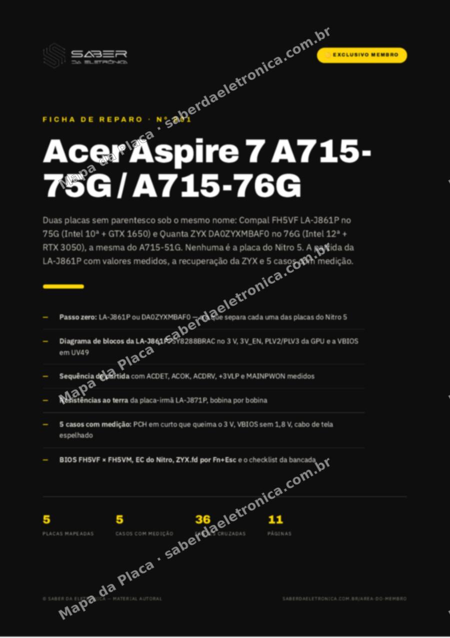 Capa da Ficha de Reparo Nº 901: Acer Aspire 7 A715-75G / A715-76G (2020-23) — Ficha de Reparo da placa
