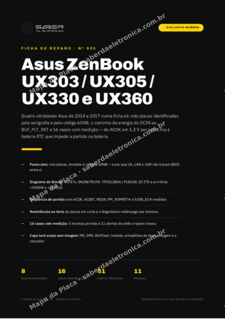Capa da Ficha de Reparo Nº 905: Asus ZenBook UX303 / UX305 / UX330 e UX360 (ultrabook, 2014-17) — Ficha de Reparo da placa