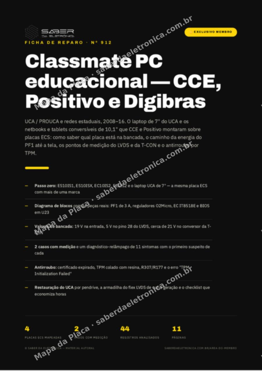 Capa da Ficha de Reparo Nº 912: Classmate PC educacional — CCE, Positivo e Digibras (UCA / PROUCA, 2008-16) — Ficha de Reparo da placa