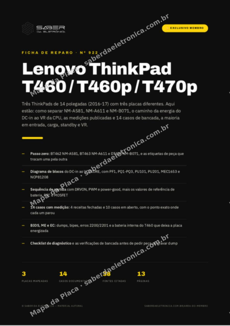 Capa da Ficha de Reparo Nº 922: Lenovo ThinkPad T460 / T460p / T470p (14 polegadas, 2016-17) — Ficha de Reparo da placa
