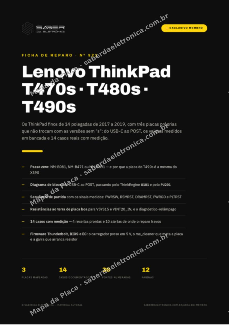 Capa da Ficha de Reparo Nº 923: Lenovo ThinkPad T470s / T480s / T490s (14 polegadas fino, 2017-19) — Ficha de Reparo da placa