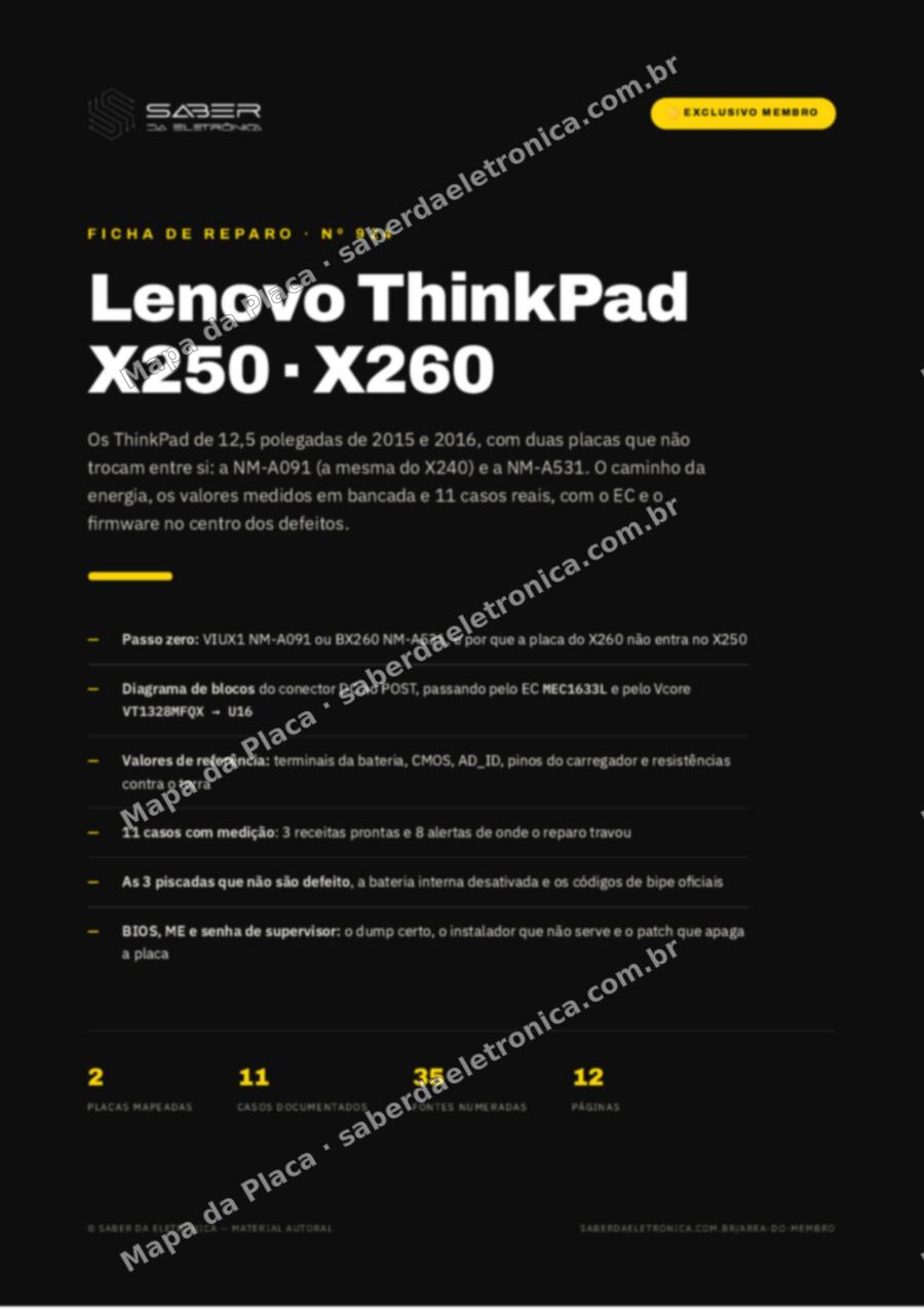 Capa da Ficha de Reparo Nº 924: Lenovo ThinkPad X250 / X260 (12,5 polegadas, 2015-16) — Ficha de Reparo da placa