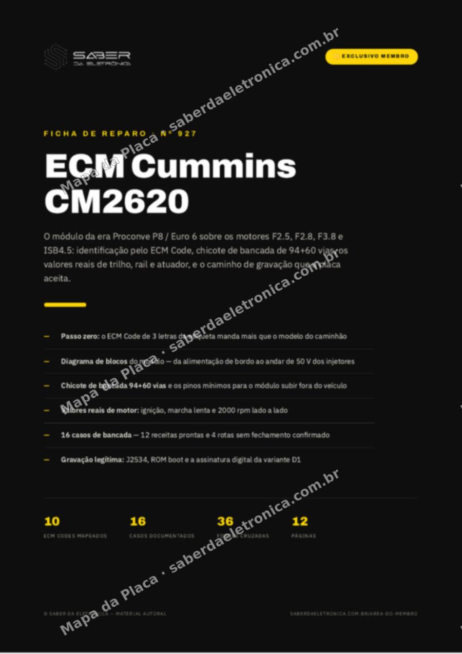 Capa da Ficha de Reparo Nº 927: ECM Cummins CM2620 — F2.5, F2.8, F3.8, ISB4.5 e ISD5 Proconve P8 / Euro 6 — Ficha de Reparo da placa
