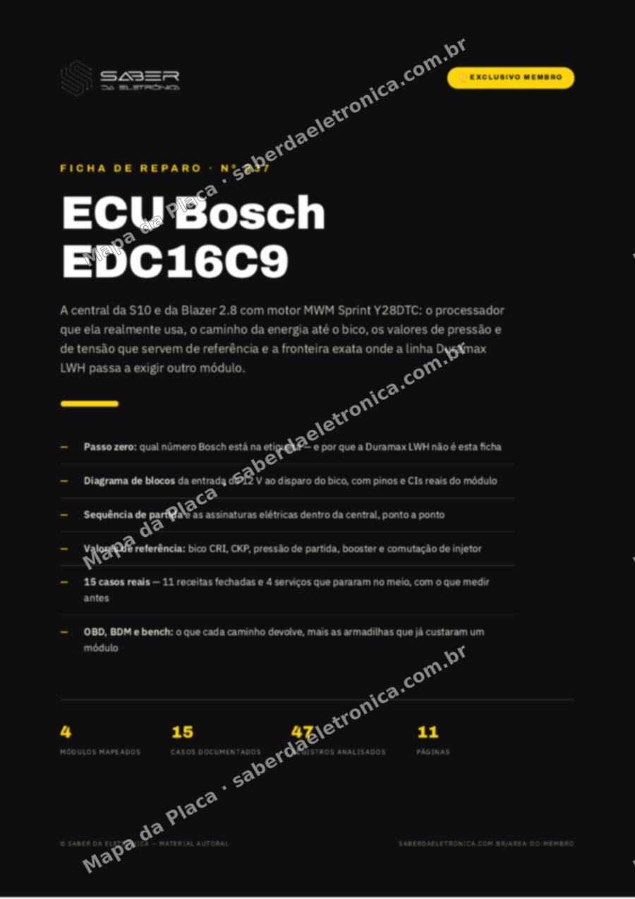 Capa da Ficha de Reparo Nº 937: ECU Bosch EDC16C9 — Chevrolet S10 2.8 Duramax/MWM (Y28DTC e LWH) — Ficha de Reparo da placa