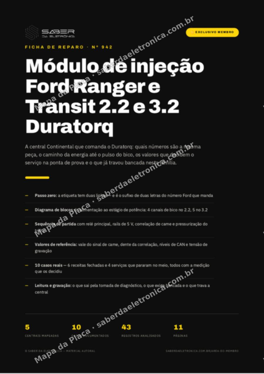 Capa da Ficha de Reparo Nº 942: Módulo de injeção Ford Ranger e Transit 2.2 e 3.2 Duratorq — Ficha de Reparo da placa
