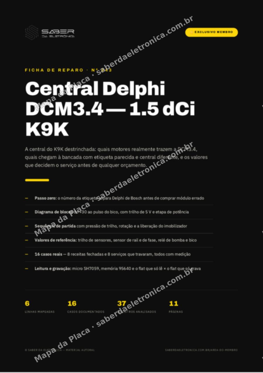 Capa da Ficha de Reparo Nº 943: ECU Delphi DCM3.4 — Renault e Dacia 1.5 dCi K9K (Mégane III, Clio III, Captur, Fluence, Logan e Sandero) — Ficha de Reparo da placa
