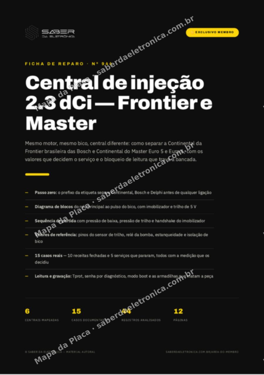 Capa da Ficha de Reparo Nº 944: Centrais da 2.3 dCi M9T/YS23 — Continental SID309/SID310 da Frontier e as centrais do Master Euro 5 e Euro 6 — Ficha de Reparo da placa